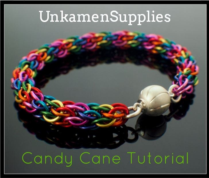 Candy Cane Bracelet Tutorial - Bright Rainbow Version - Advanced Chainmaille PDF
