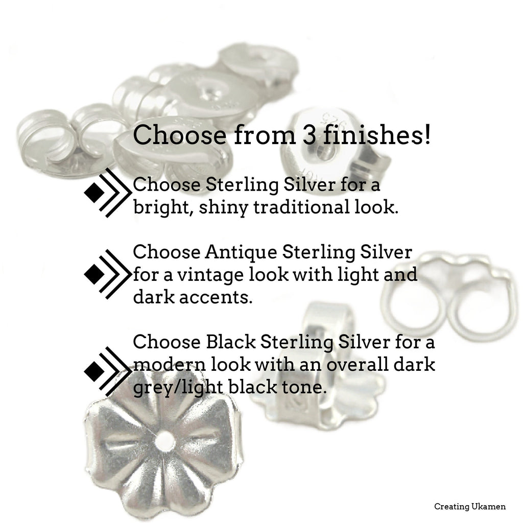 5 Pairs Sterling Silver Ear Nuts - Also Antique and Black Finishes