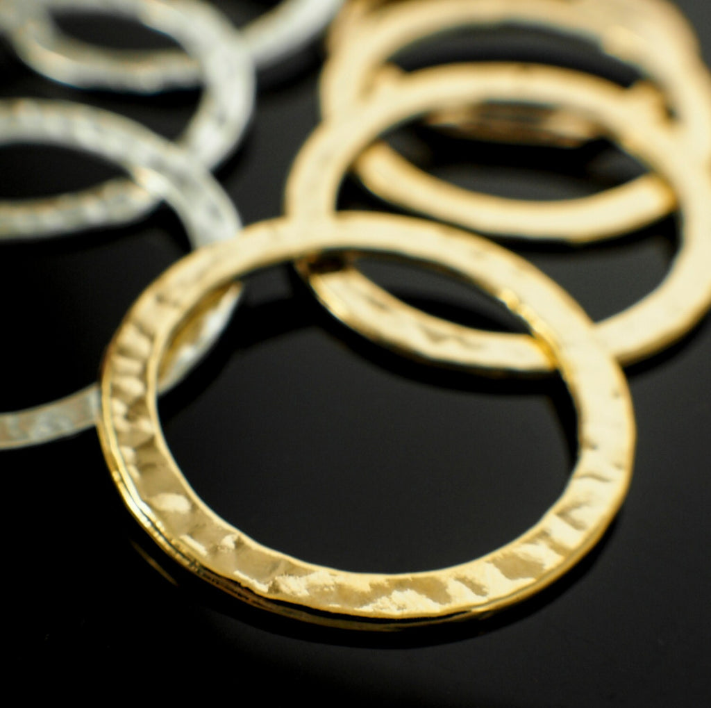 6 Premium Hammered Round Components - 27mm - Gold or Silver Plated - 100% Guarantee