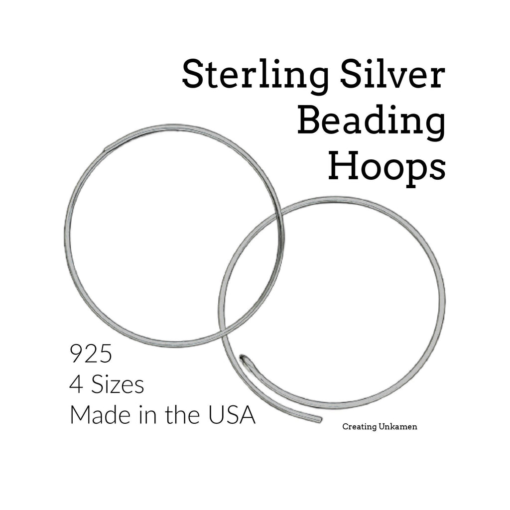 1 Pair Sterling Silver Beading Hoops - Economical 21 gauge - 13mm, 19mm or 25mm - Also Antique Sterling and Black Sterling Finishes