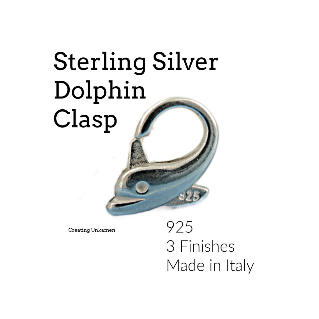 1 Sterling Silver Dolphin Lobster Clasp - 13mm X 9mm - Shiny or Antique - Looks And Works Great - Best Commercially Made - 100% Guarantee