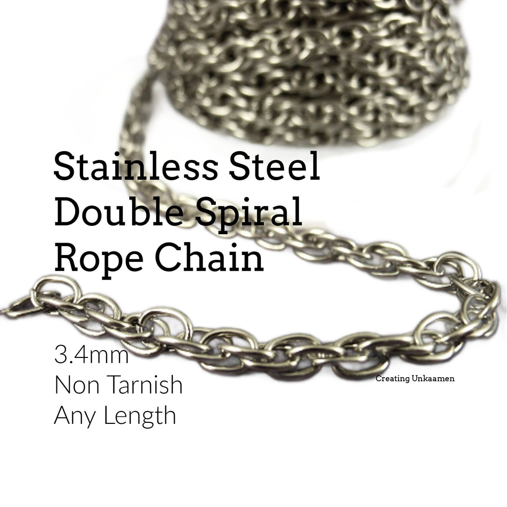 3.4mm Stainless Steel Double Spiral Rope Chain - Ready Made or By the Foot - Made in the USA