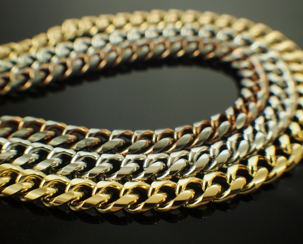 Rhodium Plate, 14kt Gold Plate, 18kt Gold Plate 8.6mm Diamond Cut Curb Chain - By The Foot - Made in the USA