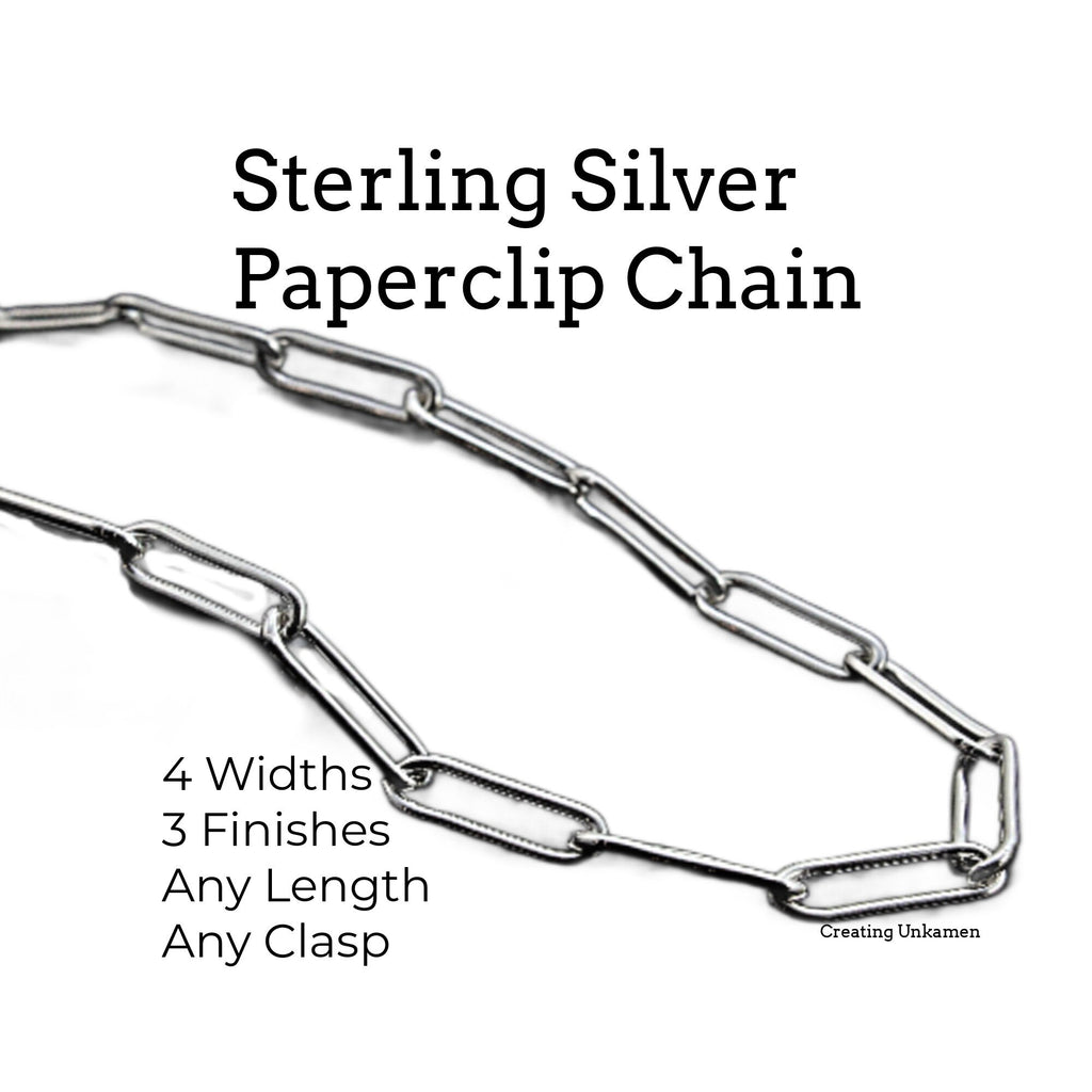 Any Length Sterling Silver Paperclip Chain - 1.9mm, 2.6mm, or 3.8mm Long Oval Links - Custom Finished or By The Foot Bulk