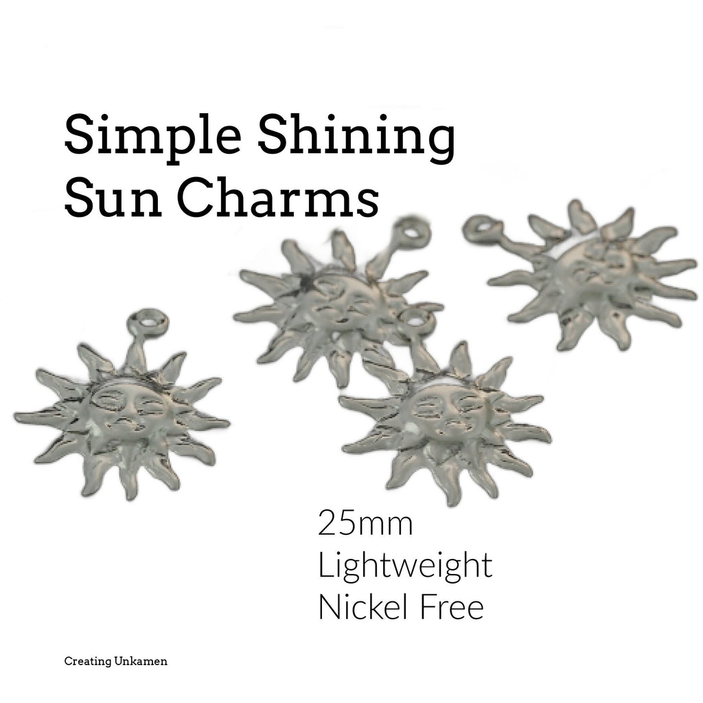 25 Simple Shining Sun Charms - 12mm Silver Plate - 100% Guarantee