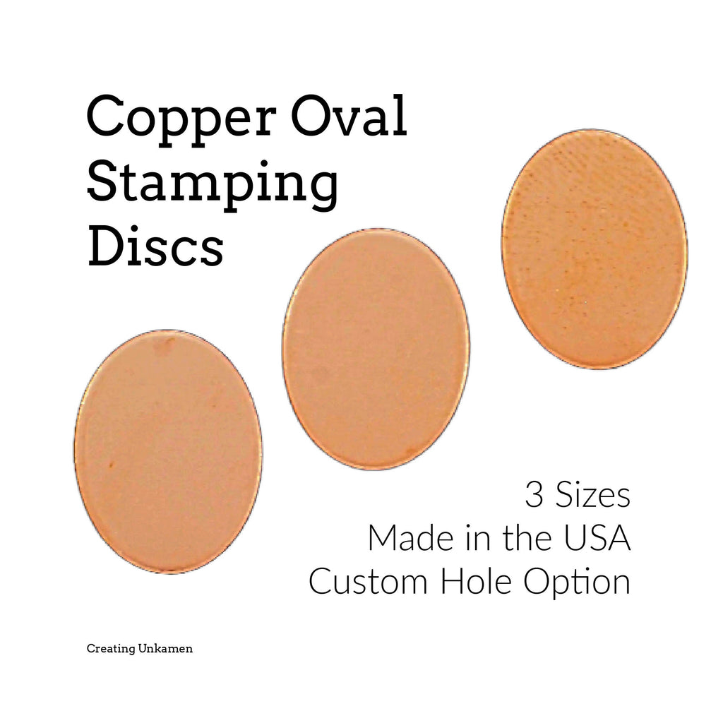 6 - Oval Jewelry Grade Copper Blanks - 3 Great Sizes - Stamping Discs and Jump Rings - 18 gauge - Extra Sturdy