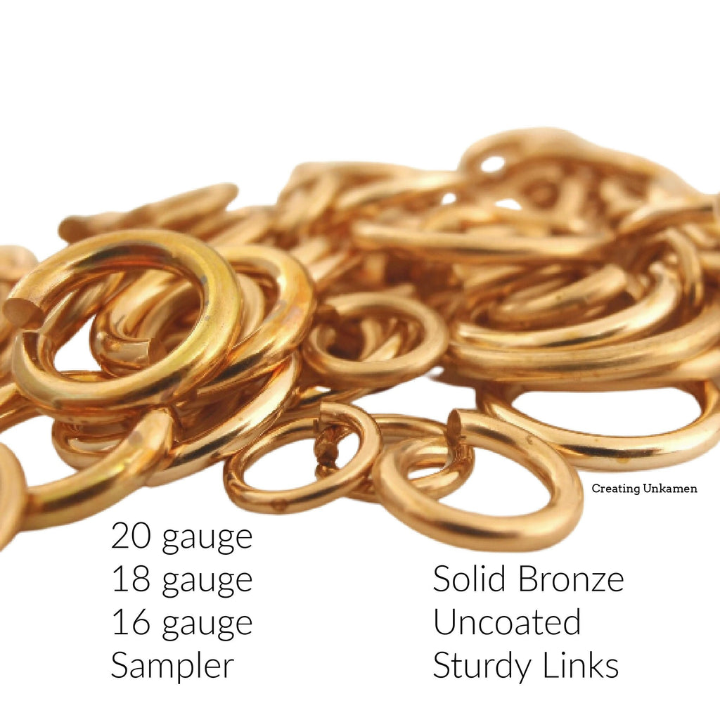 Sample Pack 100 Solid Bronze Jump Rings - Great Selection of Sizes and Gauges