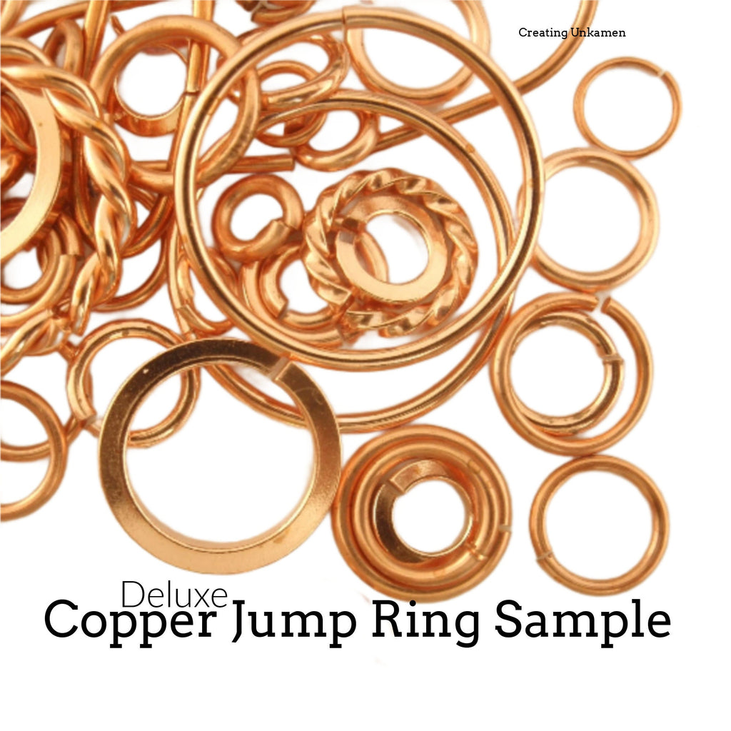 Deluxe Sample Pack 100 Solid Copper Jump Rings - Fancy, Square and Round - Great Selection of Sizes and Gauges