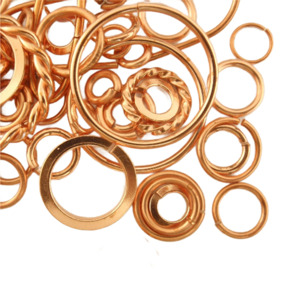 Deluxe Sample Pack 100 Solid Copper Jump Rings - Fancy, Square and Round - Great Selection of Sizes and Gauges