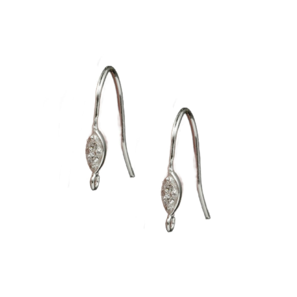 2 Pairs Sterling Silver Sparkle Ear Wires with CZ - 21 gauge - Also in Gold Finish