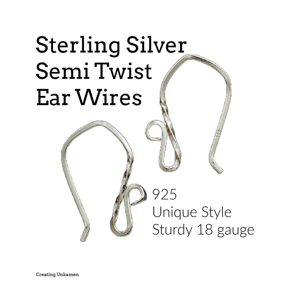 2 Pairs Semi Twist Sterling Silver Ear Wires - 18 gauge - 100% Guarantee