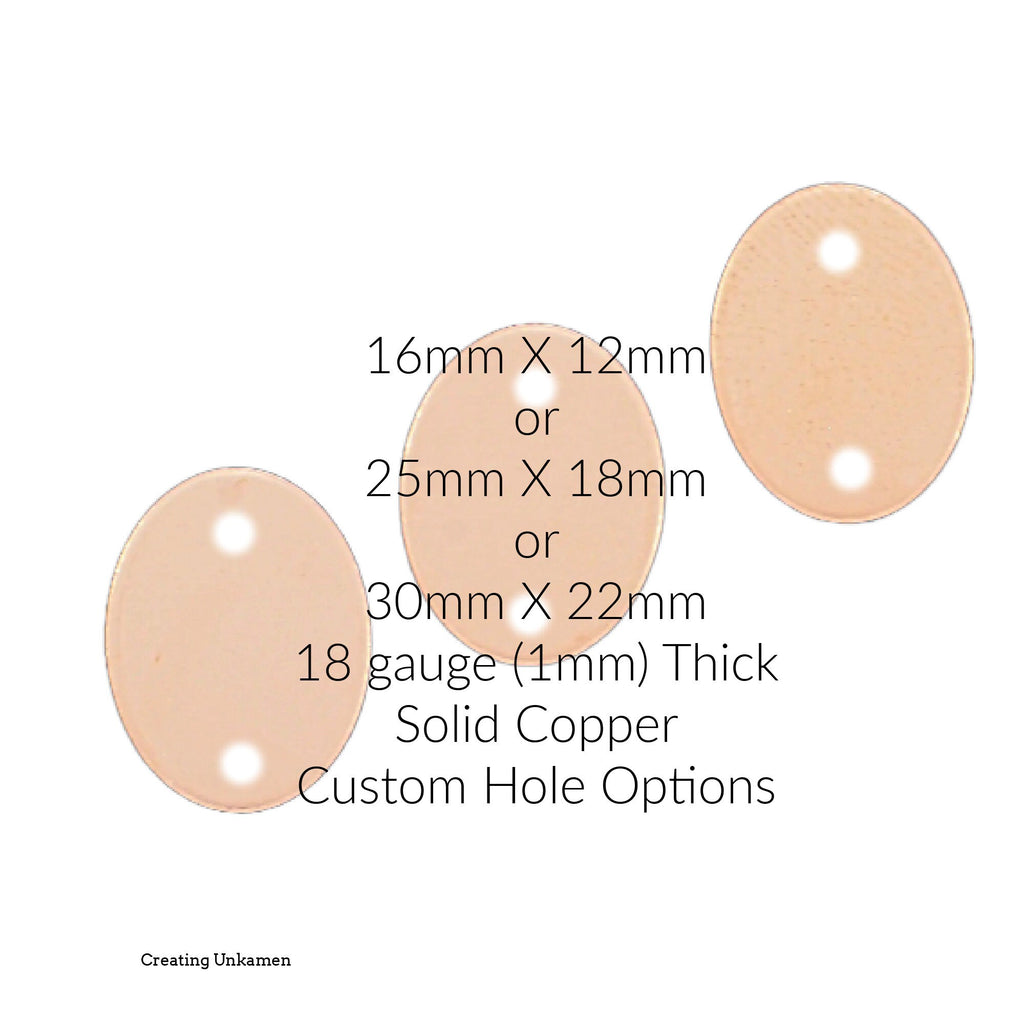 6 - Oval Jewelry Grade Copper Blanks - 3 Great Sizes - Stamping Discs and Jump Rings - 18 gauge - Extra Sturdy
