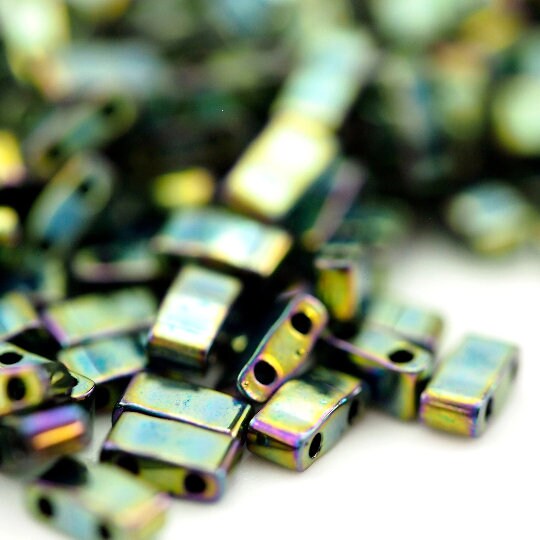 Metallic Malachite Green Iris Miyuki Tila Beads - 5mm Square - 100% Guarantee
