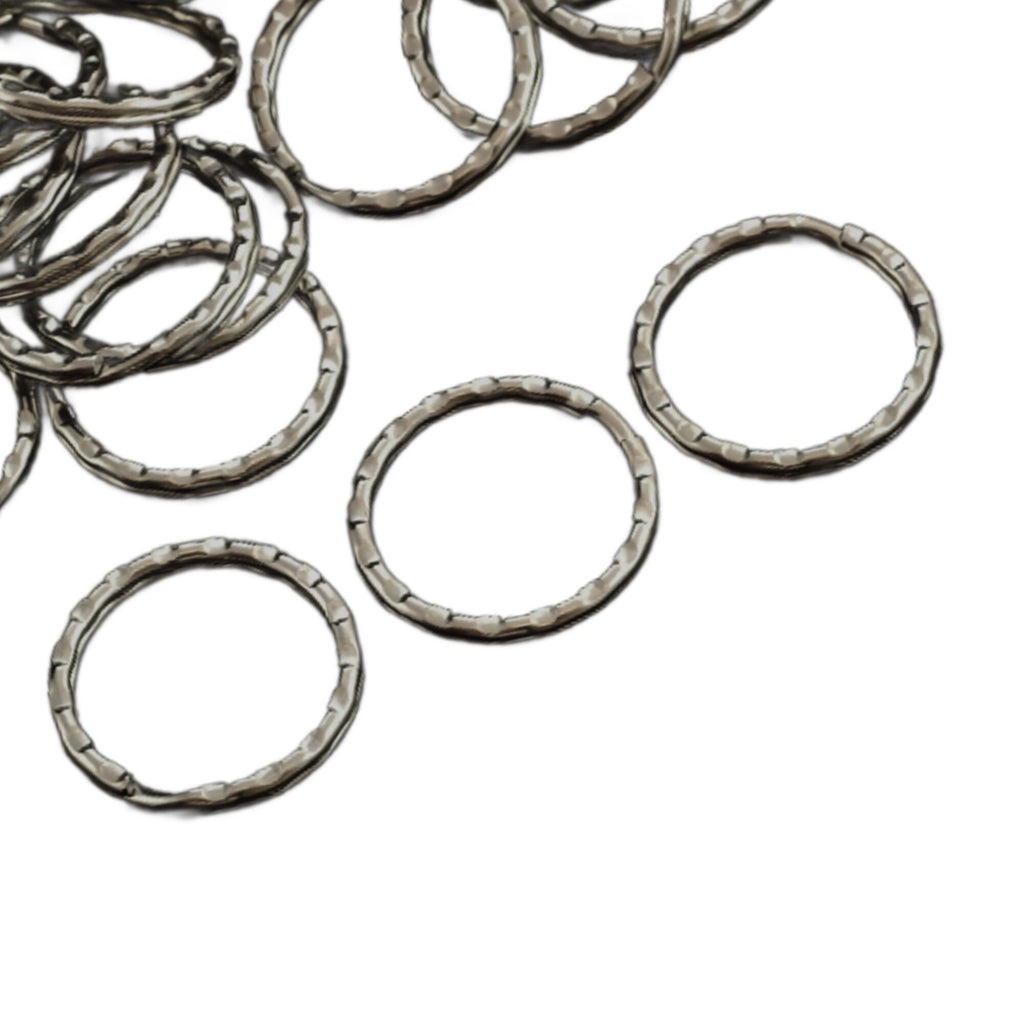 20 - 28mm Nickel Plated Split Rings - Hammered Round - Special Purchase