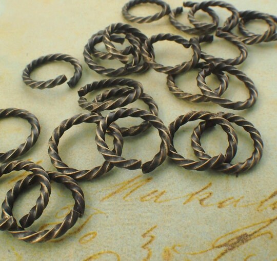 50 Solid Copper or Brass Jump Rings - Twisted Square Links - You Pick Gauge and Diameter