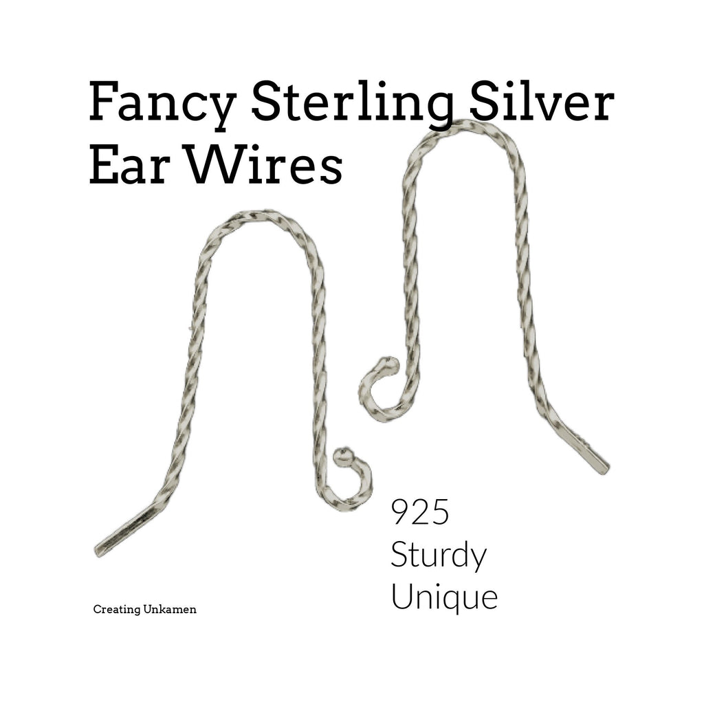 2 Pairs Twisted Sterling Silver Ear Wires - 19 gauge - Also Available in Gold Finish - 100% Guarantee