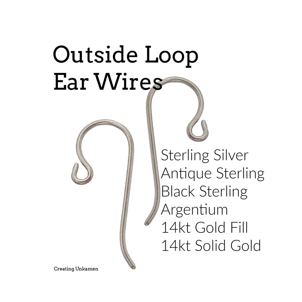 Outside Loop Ear Wires in Sterling Silver, Argentium, 14kt Gold Fill, 14kt Solid Gold, Antique Sterling, Black Sterling