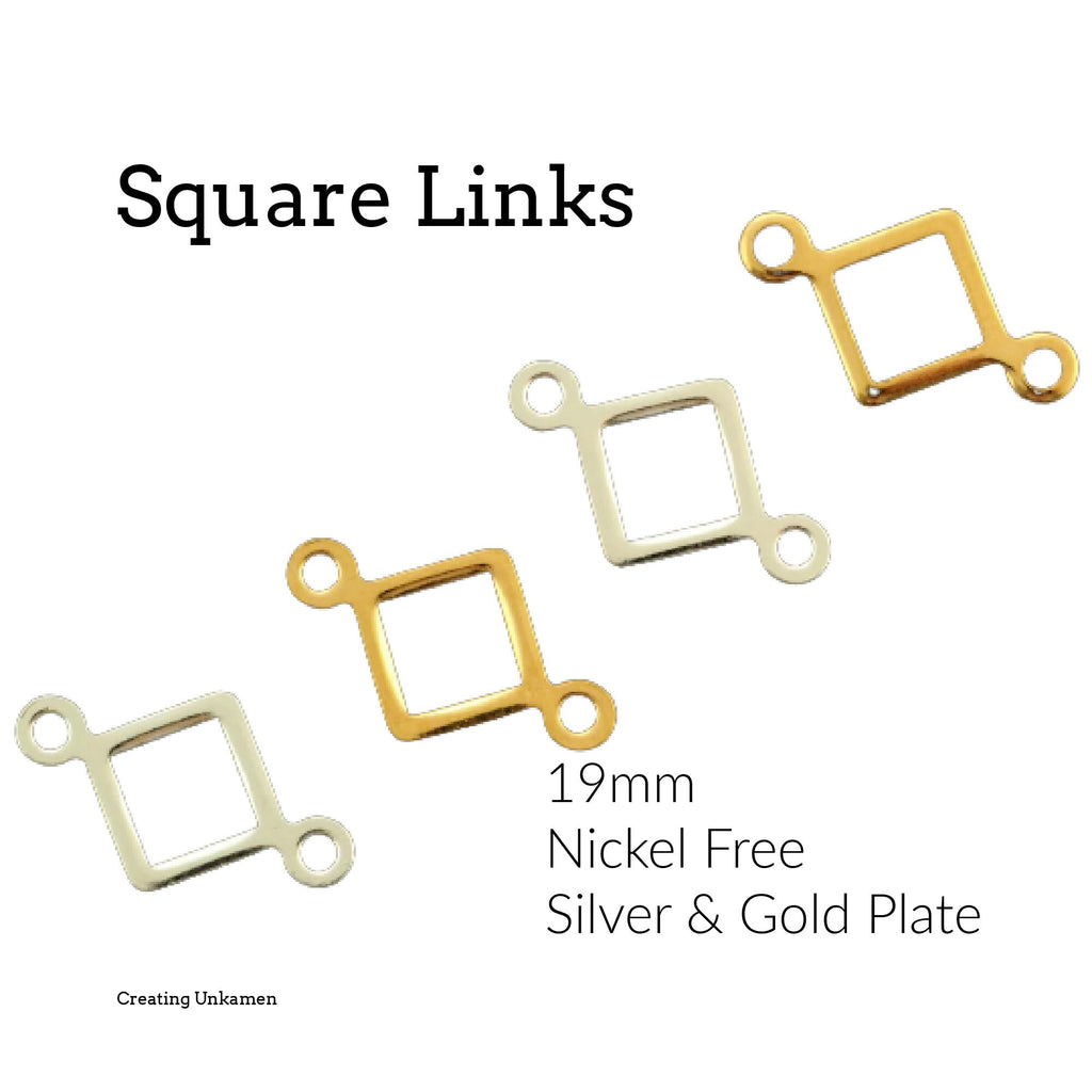 10 Square Links - 19mm - Silver Plated or Gold Plated - 100% Guarantee