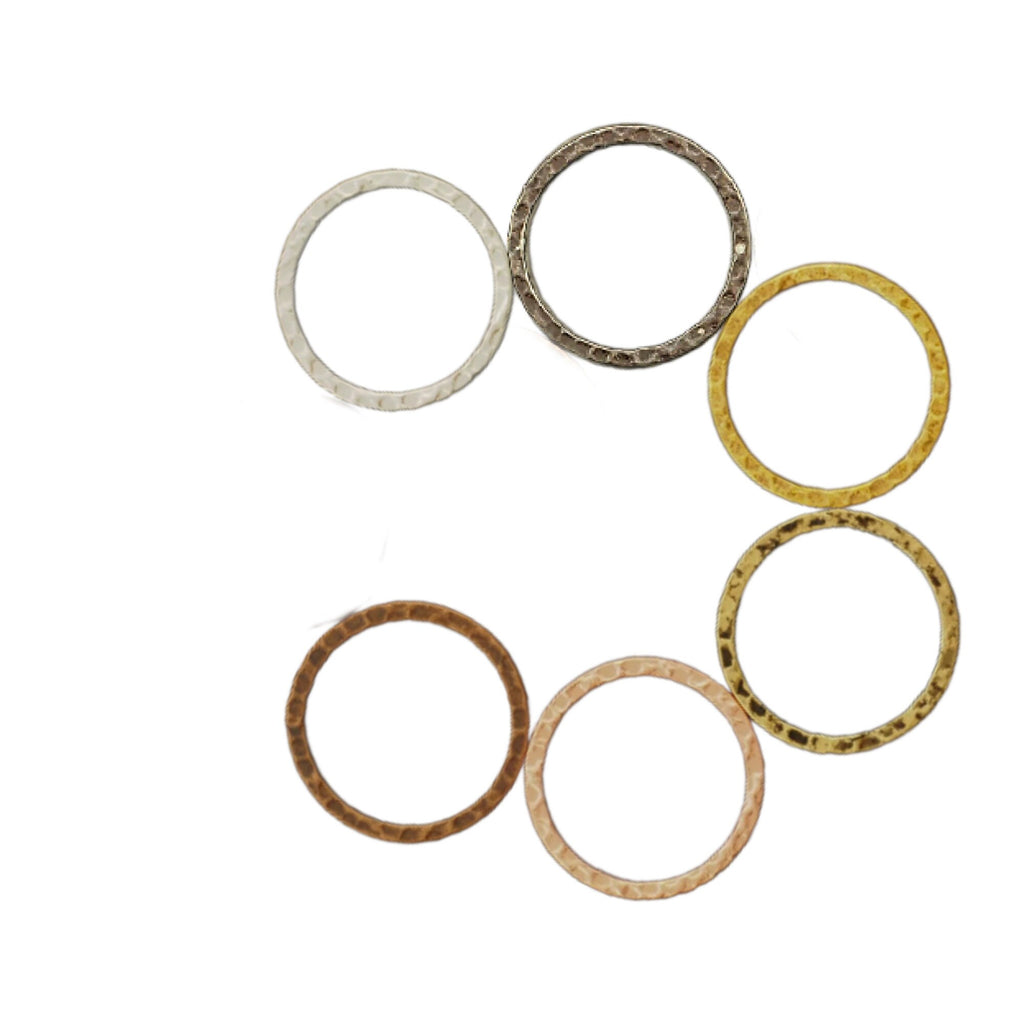 6 Hammered Round Link Components - 25mm - Silver Plate, Gold Plate, Copper, Antique Copper, Antique Gold, Gunmetal