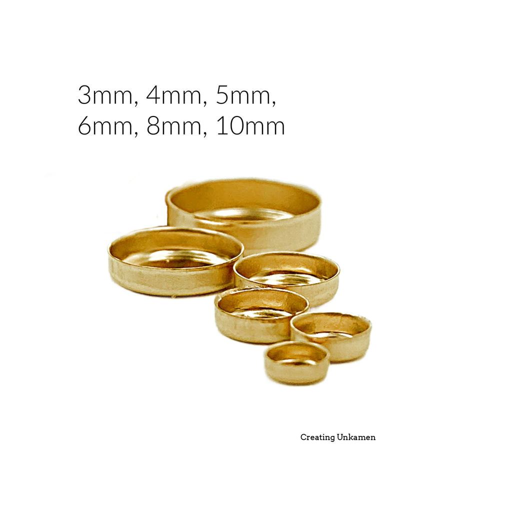 14kt Gold Plain Round Bezel Cups - 3mm, 4mm, 5mm, 6mm, 8mm, 10mm - Made in the USA