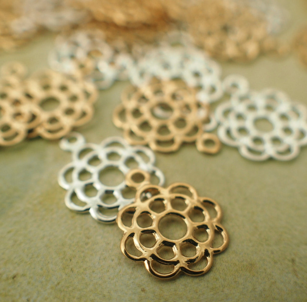 25 Lacy Flower Charms - 10mm Drops - You Choose Silver or Gold Plated - 100% Guarantee