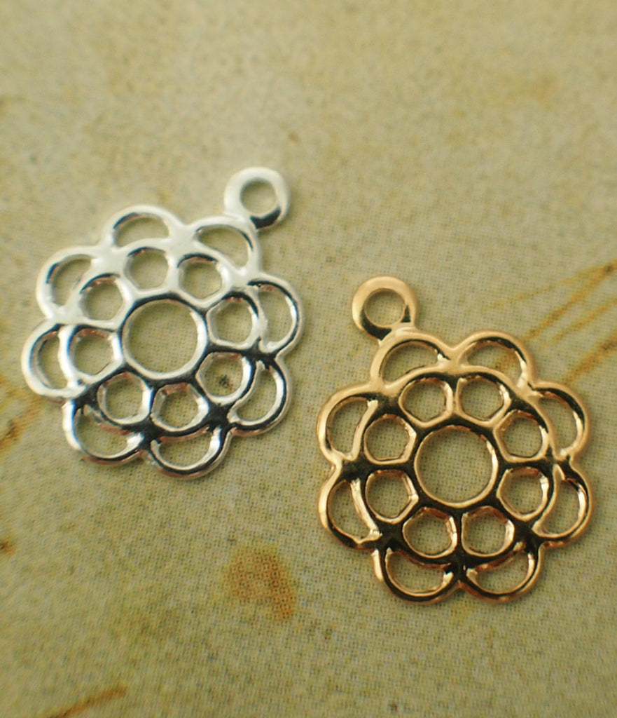 25 Lacy Flower Charms - 10mm Drops - You Choose Silver or Gold Plated - 100% Guarantee