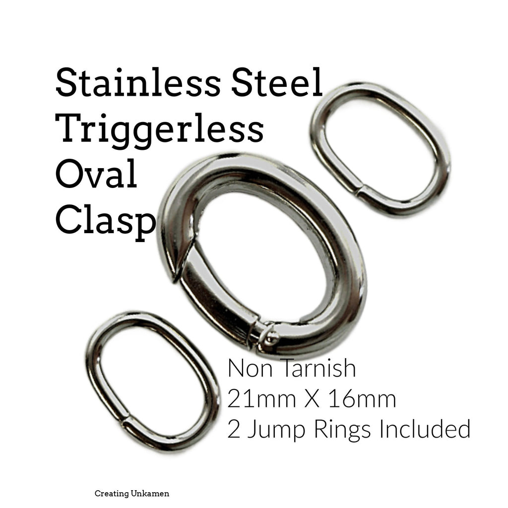 Triggerless Stainless Steel Clasp - Oval 21mm X 16mm with 2 Matching Oval Jump Rings