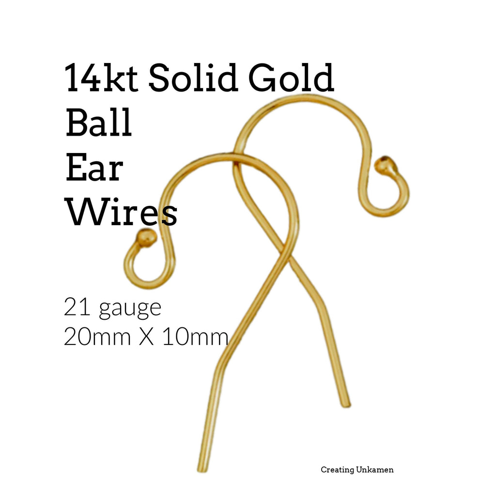 1 Pair 14kt Gold Ball Ear Wires in 21 gauge - 22mm X 10mm