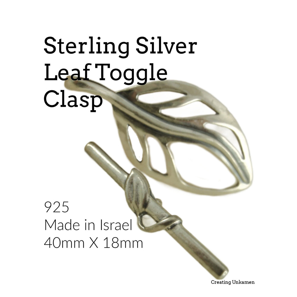 1 Sterling Silver Leaf Clasp - Unique Toggle - Large 40mm