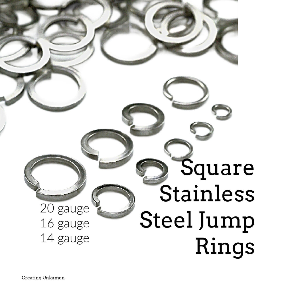 50 - Square Stainless Steel Jump Rings - 9 Sizes in 14 gauge, 16 gauge and 20 gauge - Economical Choice