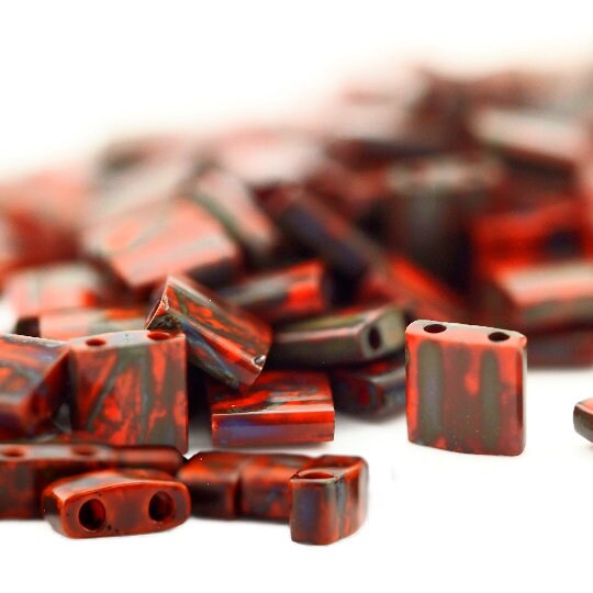 Opaque Red Picasso Miyuki Half Tila Beads - 2.3mm X 5mm - 100% Guarantee