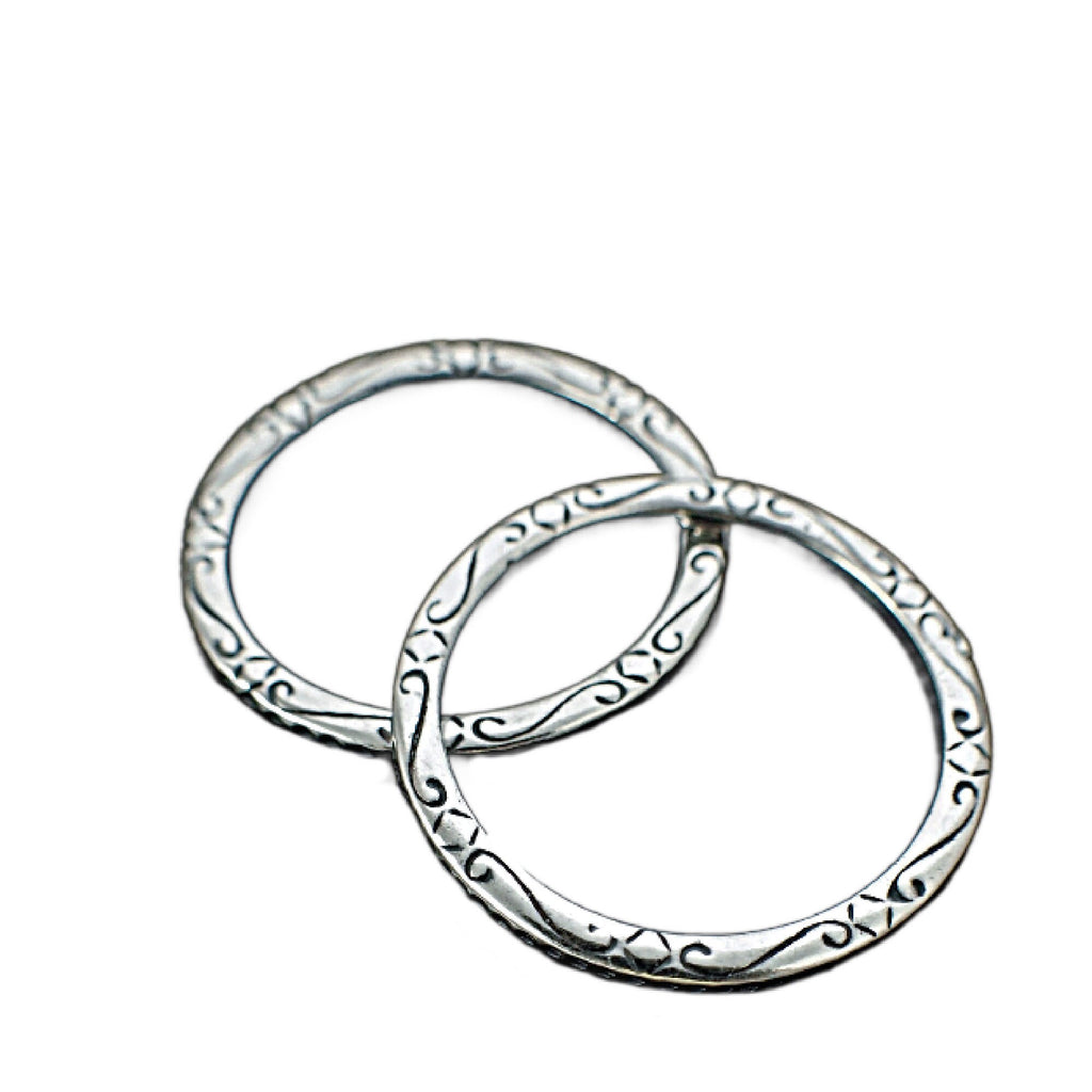 1 Antique Silver Plated Link, Focal, Soldered Closed Patterned Jump Ring 12 gauge 32mm OD - 100% Guarantee