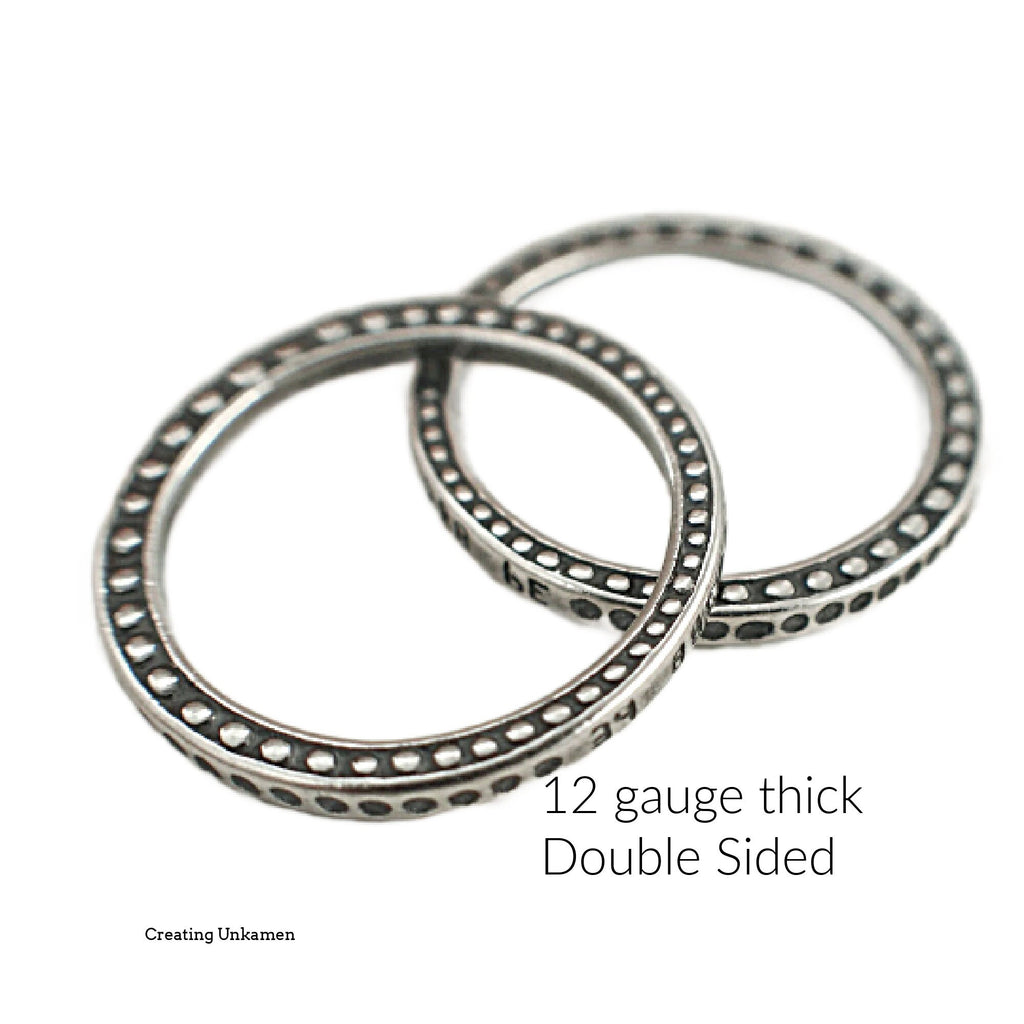 1 Antique Silver Plated Link, Focal, Soldered Closed Patterned Jump Ring 12 gauge 24.5mm OD - Best Commercially Available - 100% Guarantee