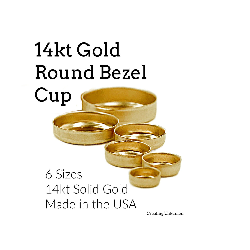 14kt Gold Plain Round Bezel Cups - 3mm, 4mm, 5mm, 6mm, 8mm, 10mm - Made in the USA