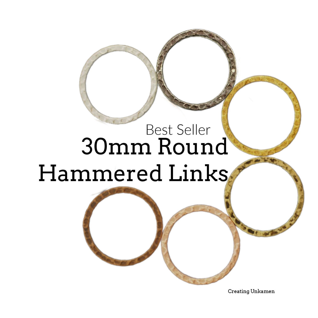 7 Hammered Round Link Components - 30mm - 7 Finishes - 100% Guarantee