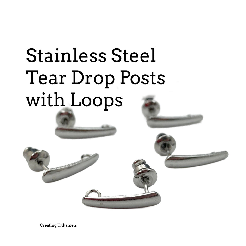 3 Pairs Stainless Steel Teardrop Posts with Loops and Backs - 100% Guarantee