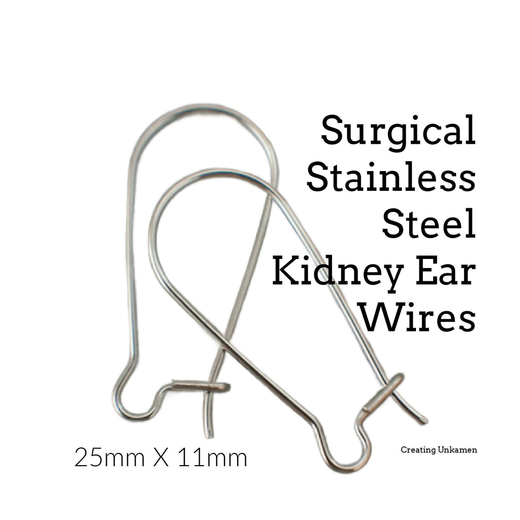 20 Pairs Surgical Stainless Steel Kidney Ear Wires - Long 25mm