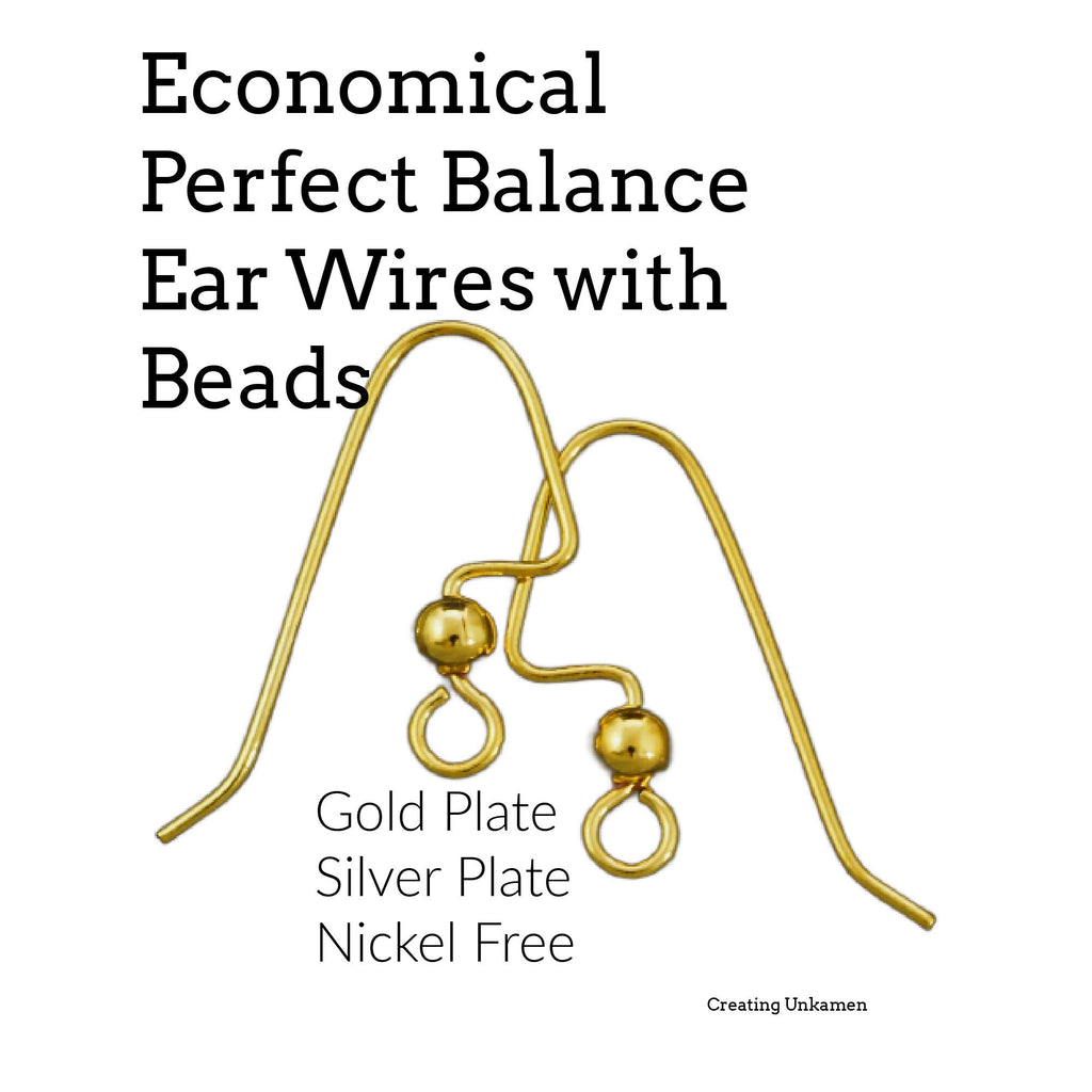 8 Pairs Economical Perfect Balance Ear Wires with Beads in Gold Plate or Silver Plate