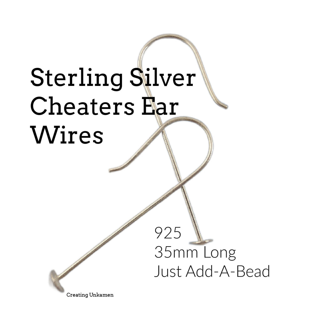 Sterling Silver 35mm long Cheaters Ear Wires - Easy Peasy - Just Add a Bead