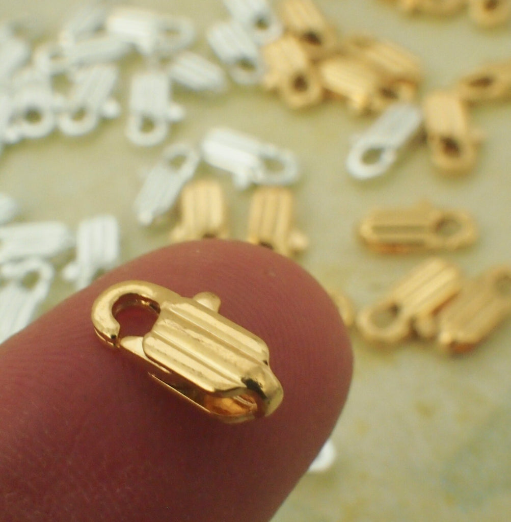 10 Textured Lobster Clasps - Silver or Gold Plated Brass - Small 10mm X 4mm - 100% Guarantee