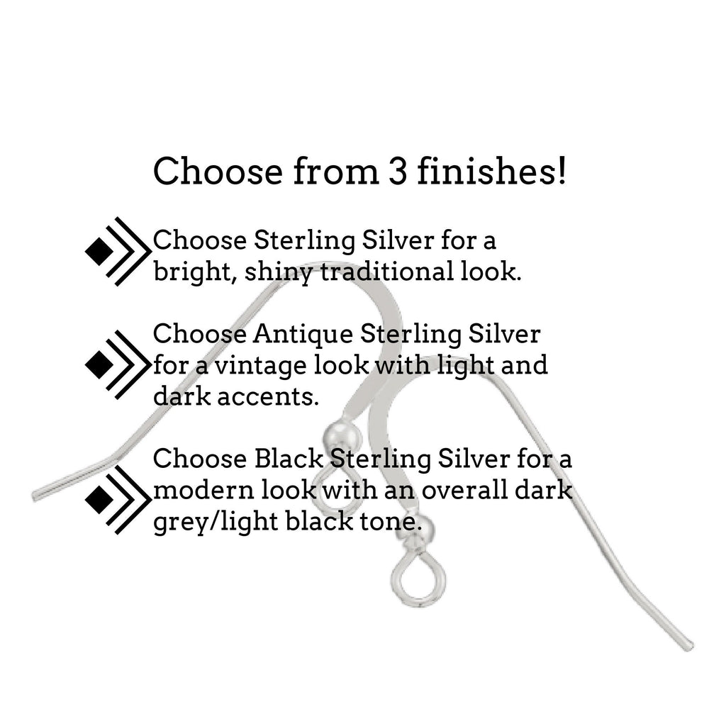 Sterling Silver Flat Ear Wires with Bead - 22 gauge - Economical Choice in Shiny, Antique or Black Finishes