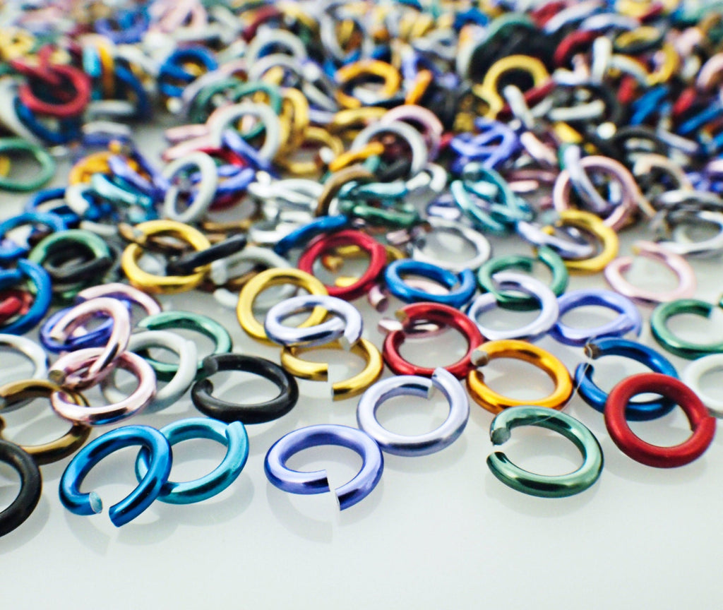 100 Economical Aluminum Jump Rings 18 gauge 9/64", 5/32", and 3/16" ID Random Color Mix