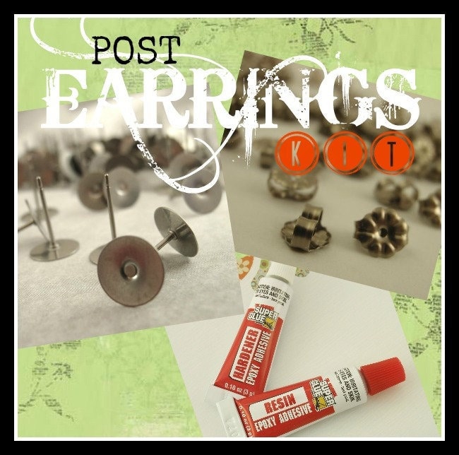 Titanium Post Earrings Kit - Makes 10 Pairs- Your Choice of Pad Size, Nuts and Resin - Hypoallergenic - Made in the USA