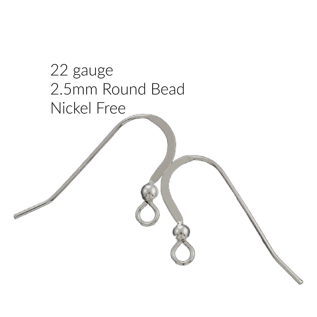 Sterling Silver Flat Ear Wires with Bead - 22 gauge - Economical Choice in Shiny, Antique or Black Finishes