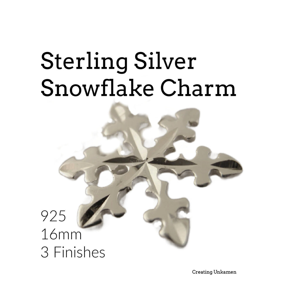 1 Sterling Silver Snowflake Charm - 16mm - Handmade Jump Ring Included - 100% Guarantee