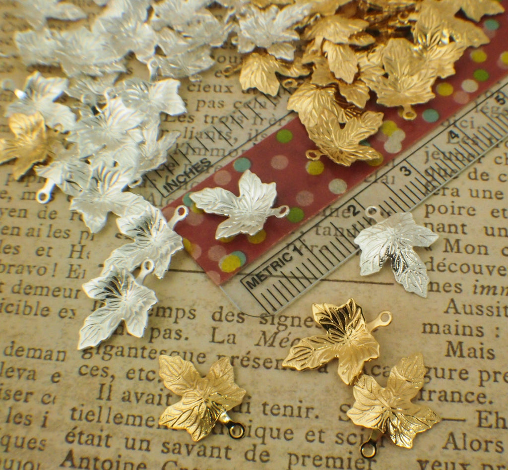 20 Maple Leaf Drops - Silver, Gold, Antique Gold 15mm X 12mm - 100% Guarantee