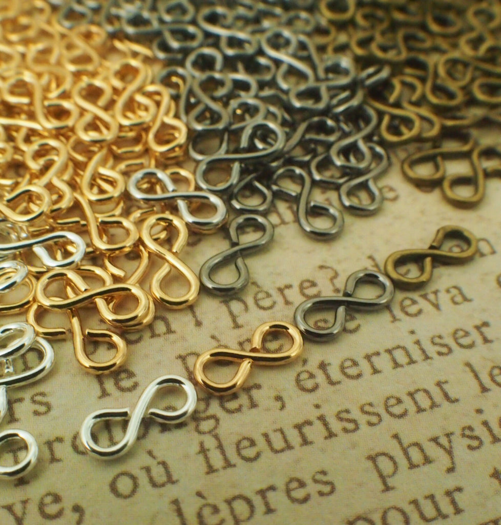 25 Infinity Figure Eight Links -Version I - 7mm x 3mm - Silver Plate, Gold Plate, Gunmetal or Antique Gold - 100% Guarantee
