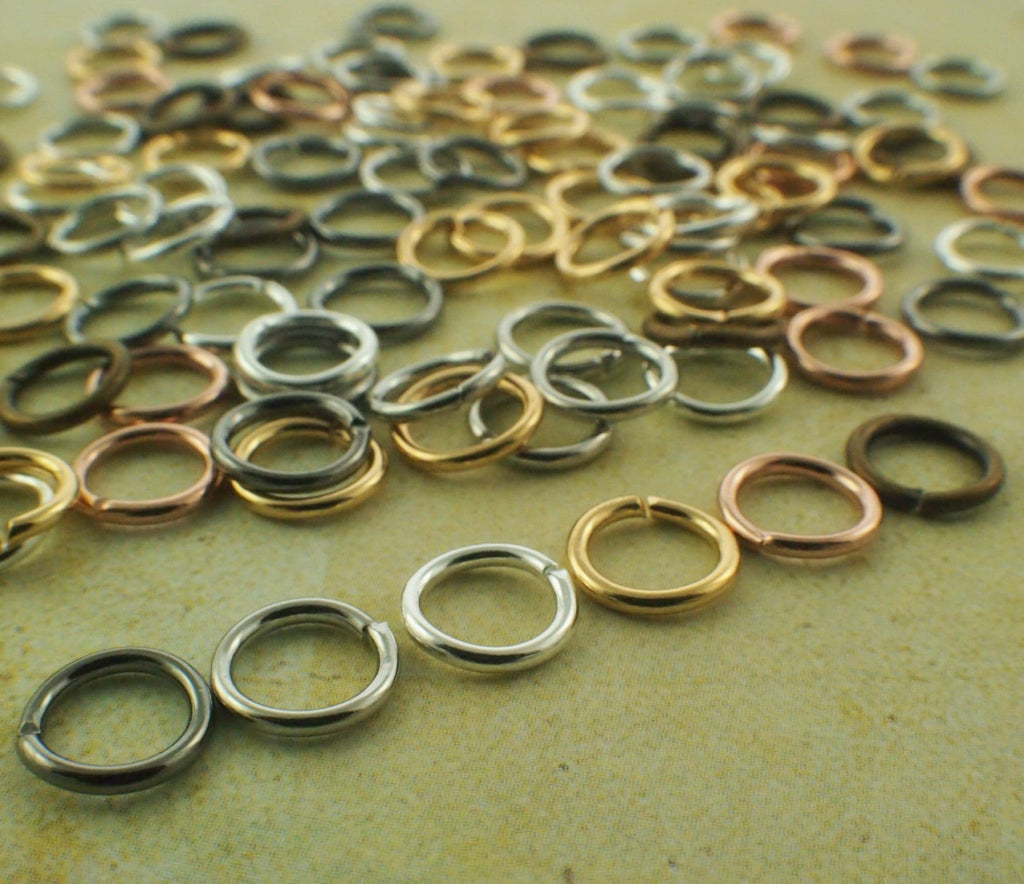 100 Jump Rings 18 gauge 7mm OD - Antique Gold, Silver and Gold Plate, Gunmetal, Bright Silver - Best Commercially Made