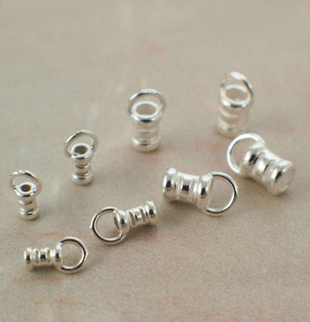 One Set of 2 Argentium Sterling Silver Cord Crimp Ends - 1mm, 1.5mm, 2mm, 2.5mm or 3mm - Made in the USA