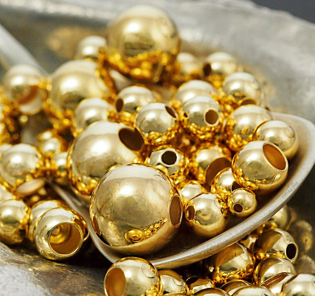50 Gold Plated Smooth Round Beads - You Pick Size 2.5mm, 3mm, 4mm, 5mm, 6mm, 7mm, 8mm, 9mm, 10mm or Mix